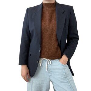 Vintage YSL Yves Saint Laurent Navy Blue 100% Wool Sport Coat Blazer 38S